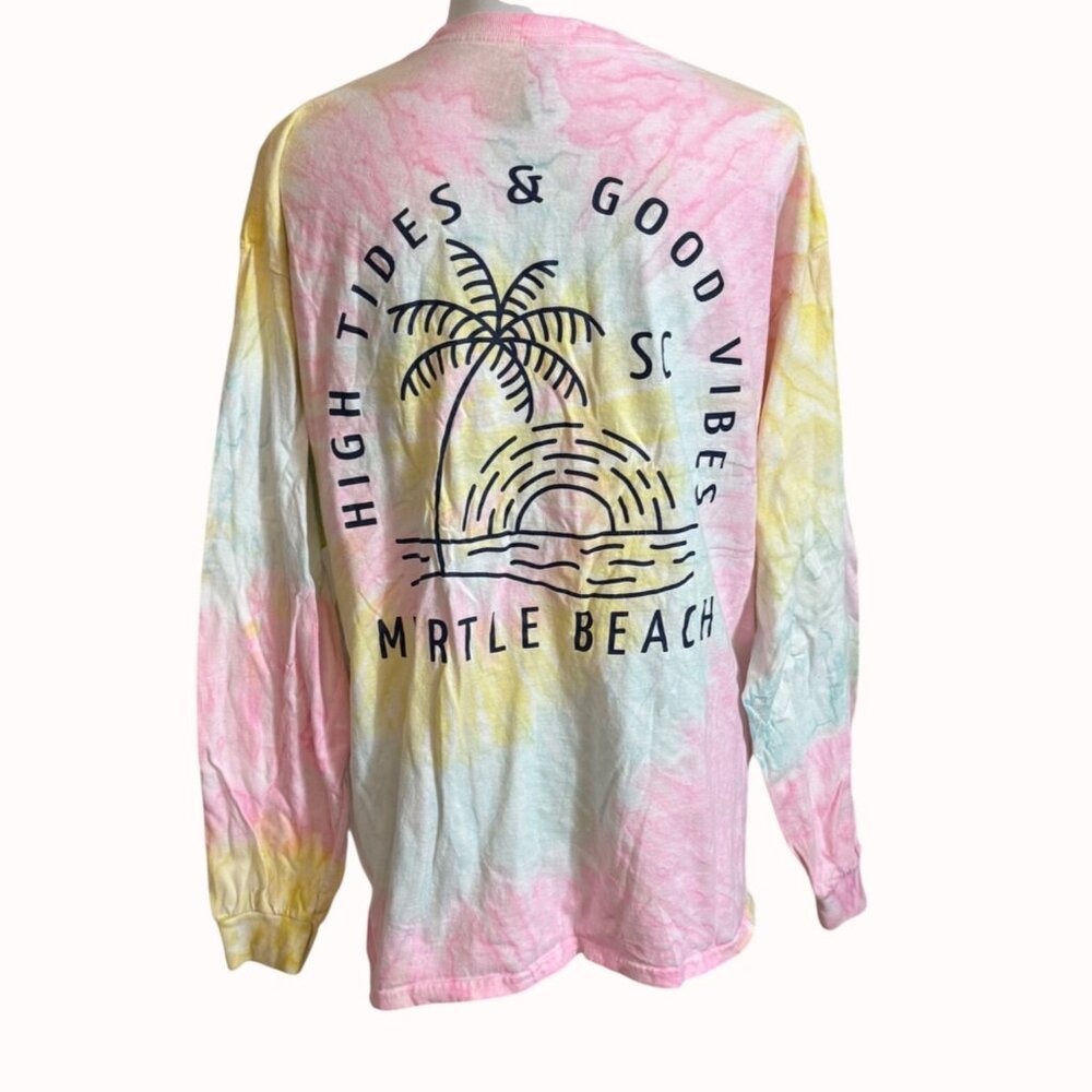 High Tides Good Vibes Tee Myrtle Beach Tie Dye Long Sleeve Shirt Coastal Graphic - Picture 5 of 14